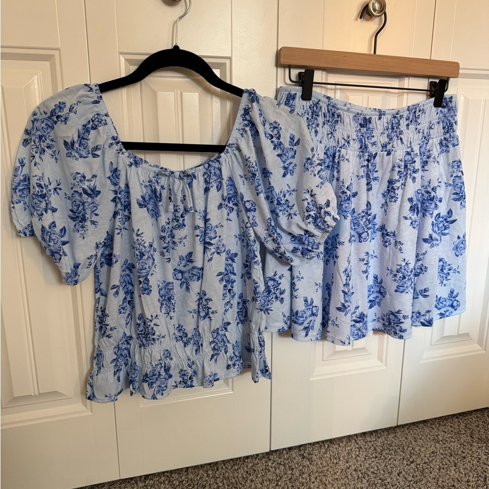 Floral Blue Girl’s Top and Skirt Set
